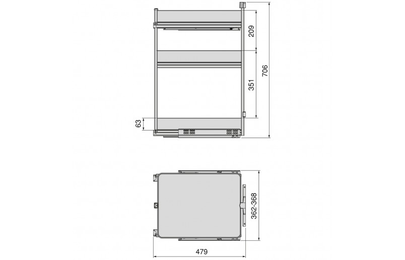 Uittrekframe met 3 opberg plateaus voor keukenkasten met breedte 400 mm