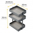Uittrekframe met 3 opberg plateaus voor keukenkasten met breedte 400 mm