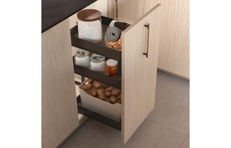 Uittrekframe met 3 opberg plateaus voor keukenkasten met breedte 400 mm