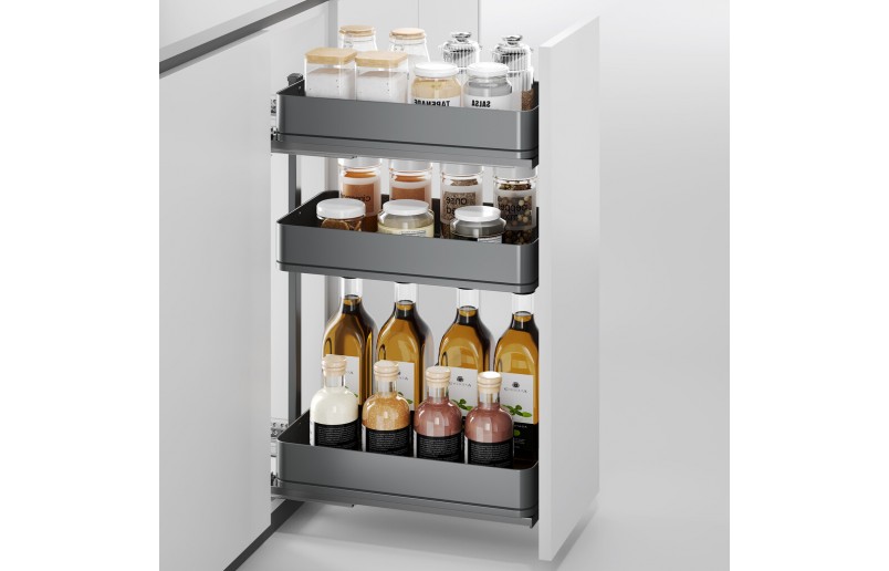 Uittrekframe met 3 opberg plateaus voor keukenkasten met breedte 400 mm