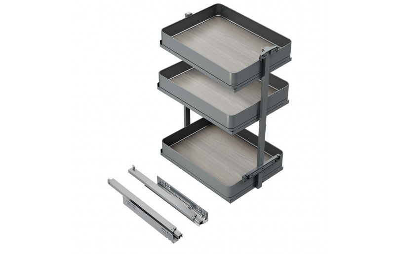 Uittrekframe met 3 opberg plateaus voor keukenkasten met breedte 400 mm