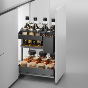 Uittrekframe met manden en bakjes voor keukenkasten met breedte 300 mm