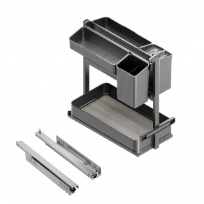 Uittrekframe met manden en bakjes voor keukenkasten met breedte 300 mm