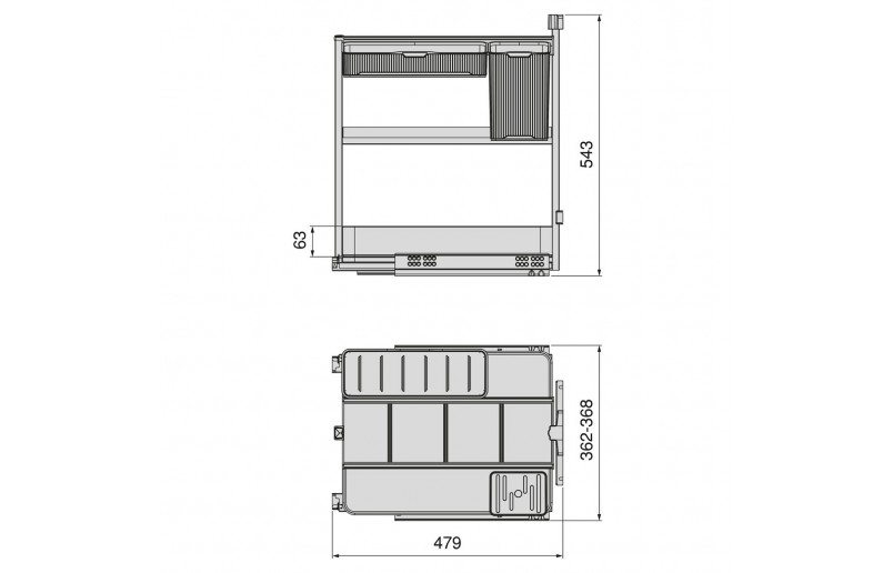 Uittrekframe met manden en bakjes voor keukenkasten met breedte 400 mm