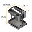 Uittrekframe met manden en bakjes voor keukenkasten met breedte 400 mm