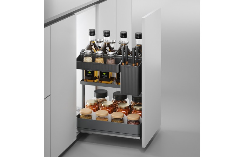Uittrekframe met manden en bakjes voor keukenkasten met breedte 400 mm