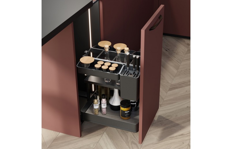 Uittrekframe met manden en bakjes voor keukenkasten met breedte 400 mm
