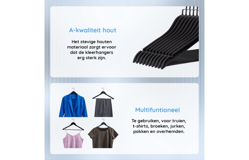 Kledinghanger A kwaliteit hout, zwart gelakt platte zwarte haak 
