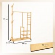 Bamboe houten kledingrek naturel 100cm breed op wielen