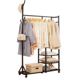 Bamboe houten kledingrek zwart 100 cm breed op wielen