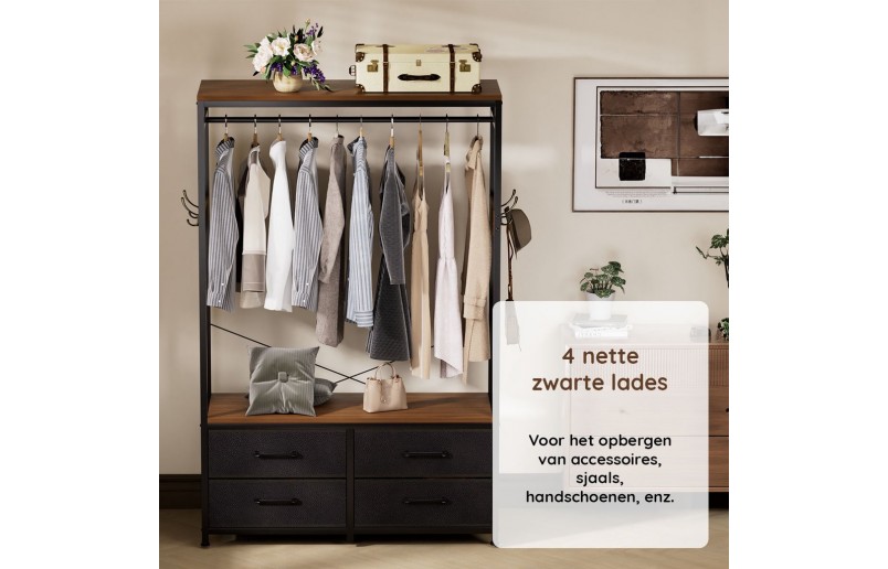 Casamoda Kledingkast - Kledingrek met 4 lades Walnoot/Zwart