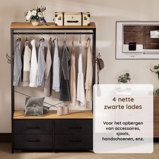 Casamoda Kledingkast - Kledingrek met 4 lades Goud Eiken/Zwart