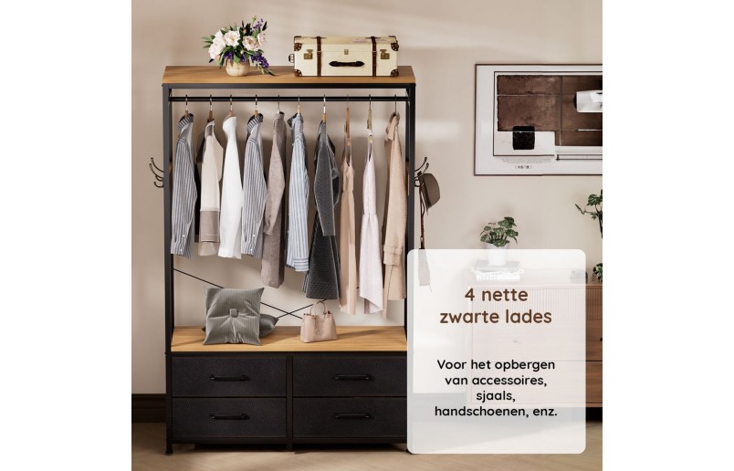 Casamoda Kledingkast - Kledingrek met 4 lades Goud Eiken/Zwart