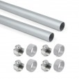 Kledingroede rond zilver (2 stuks) in complete set, lengte 75 cm