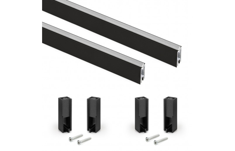Kledingroede zwart rechthoekig (2 stuks) in complete set 75 cm lang