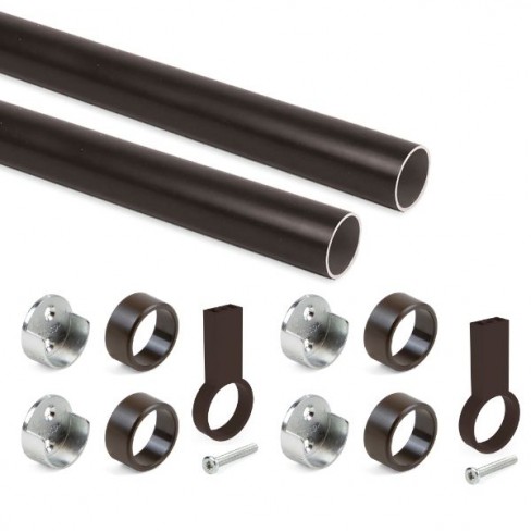 Kledingroede rond mokka ( 2 stuks ) in complete set, lengte 75 - 115 cm