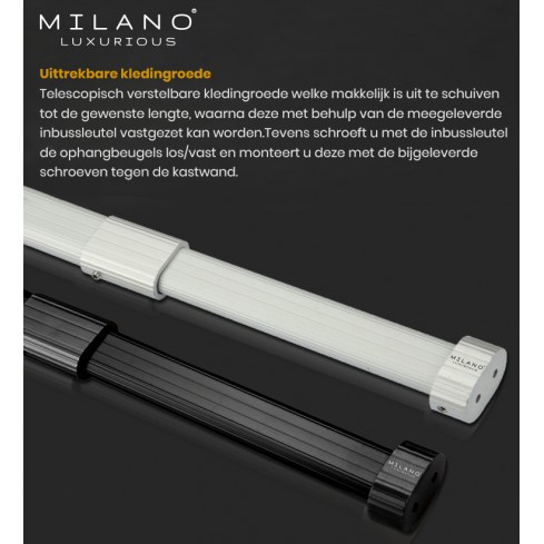 Uitschuifbare kledingroede zwart, 59 - 85 cm