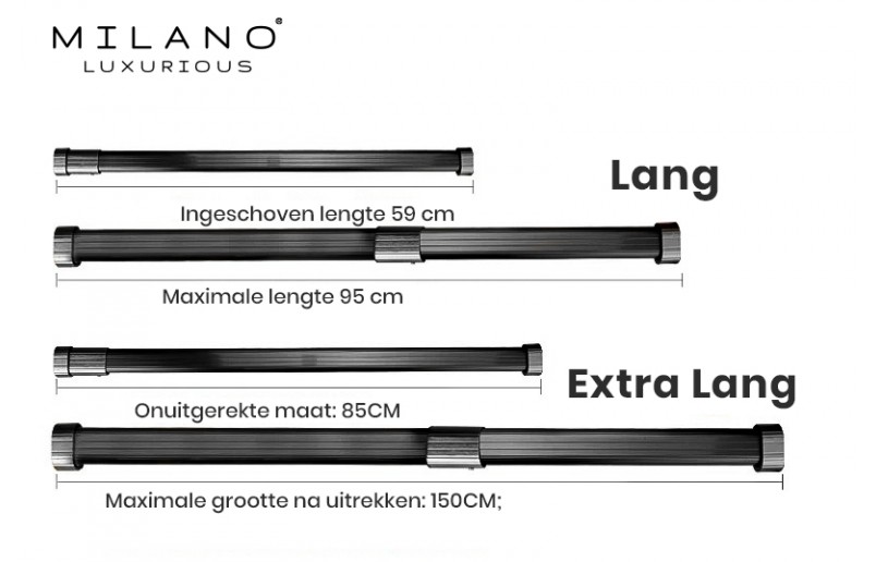 Uitschuifbare kledingroede zwart, 59 - 85 cm