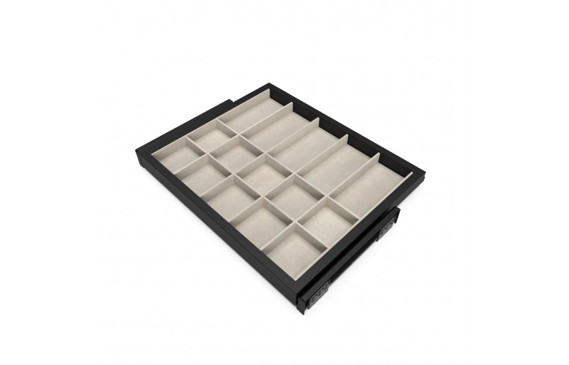 Uittrekbare sieradenlade - zwarte lade met vakindeling