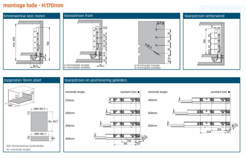 Slimbox ladenset 170 mm hoog wit