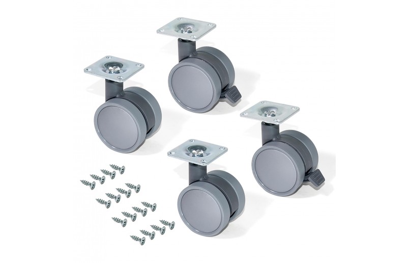 Meubelwiel grijs kunststof in set á 4 stuks 73 mm hoog