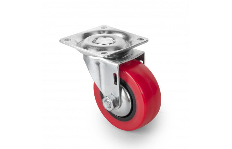 Meubelwielen rood rubber in set á 4 stuks 64 mm hoog
