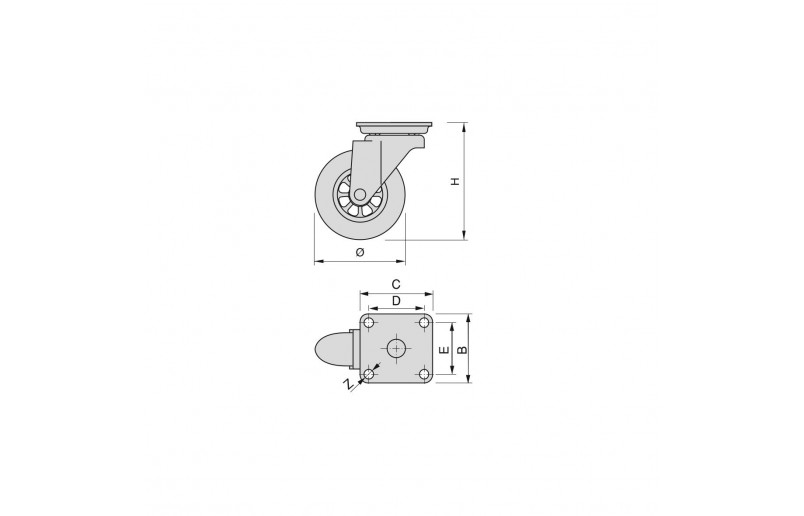 Meubelwiel transparant rubber in set á 4 stuks 63 mm hoog