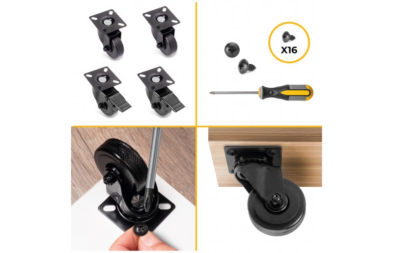 Meubelwielen zwart in set - MWZW