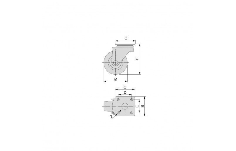 Meubelzwenkwiel grijs rubber in set á 4 stuks 96 mm hoog