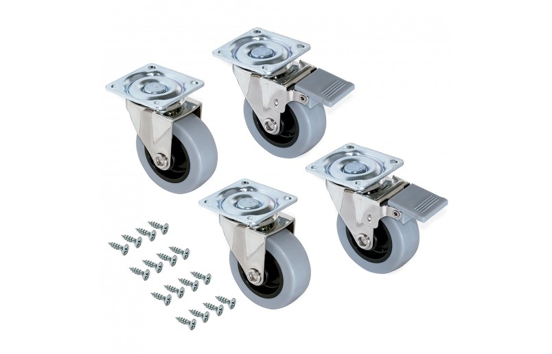 Meubelzwenkwiel grijs rubber in set á 4 stuks 96 mm hoog