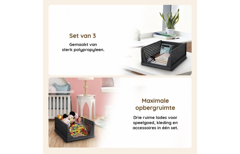 Organizer voor kasten, set á 3 stuks zwart