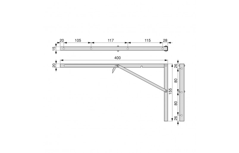 Neerklapbare plankendrager 400 mm wit, set á 2 stuks