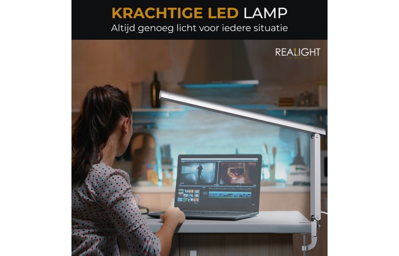 Bureaulamp Leeslamp zilver, roteerbaar, dimfunctie en kleurstanden