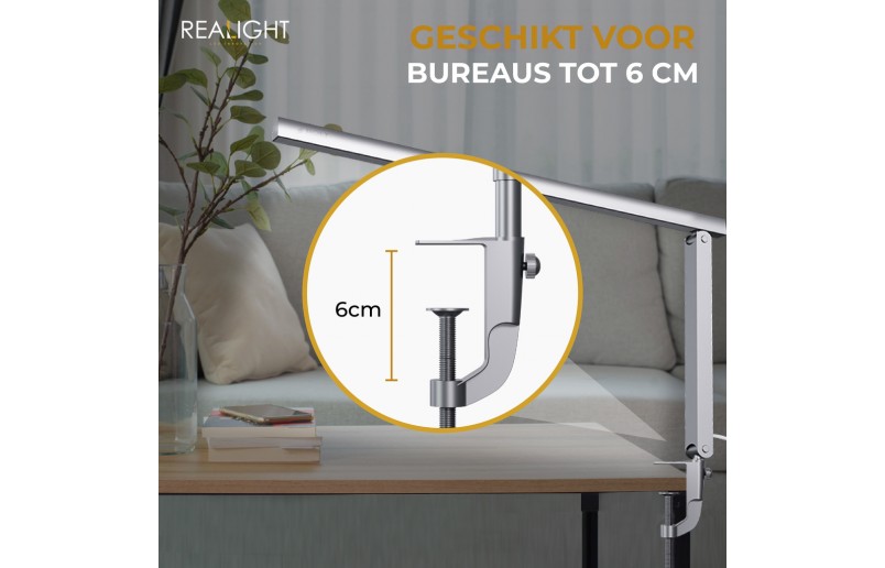 Bureaulamp Leeslamp zilver, roteerbaar, dimfunctie en kleurstanden