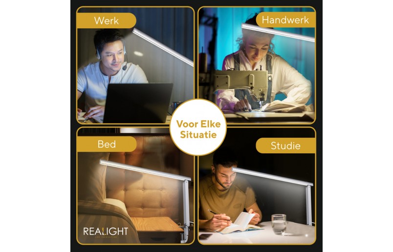 Bureaulamp Leeslamp zilver, roteerbaar, dimfunctie en kleurstanden