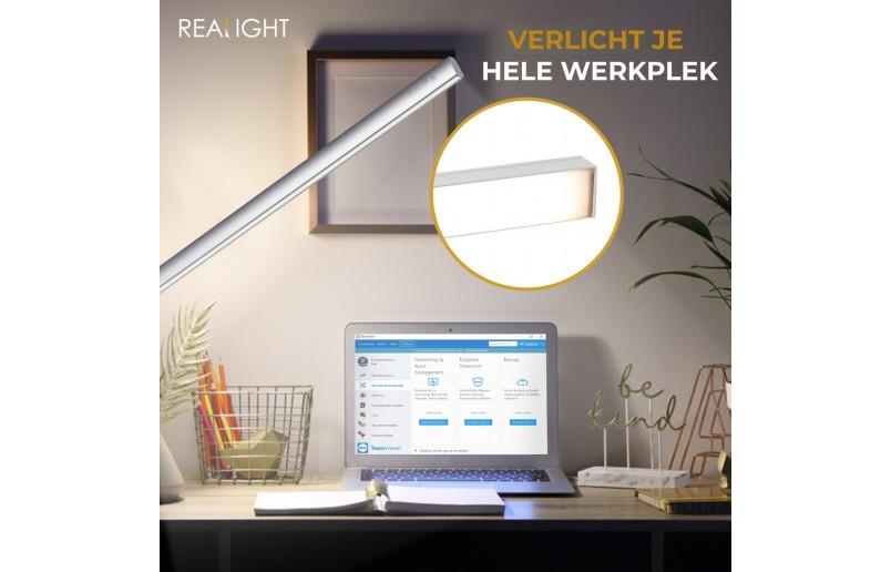 Bureaulamp Leeslamp zilver, roteerbaar, dimfunctie en kleurstanden