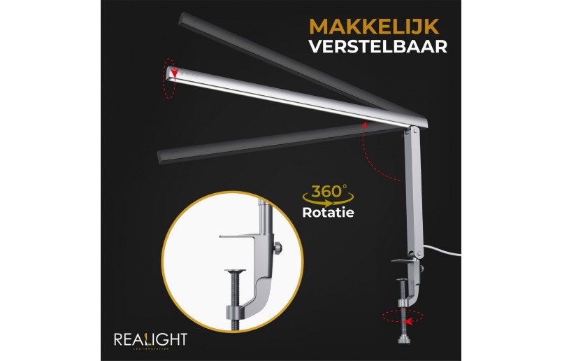 Bureaulamp Leeslamp zilver, roteerbaar, dimfunctie en kleurstanden