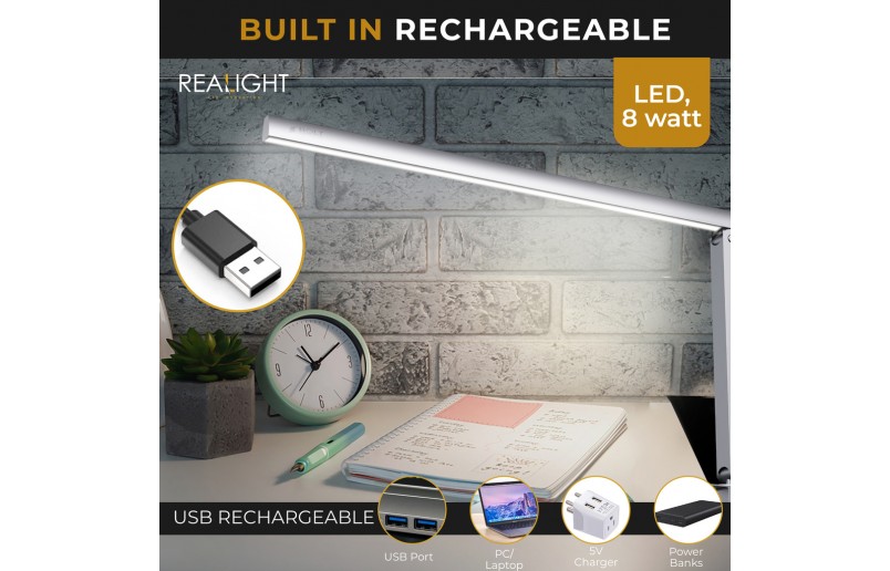 Bureaulamp Leeslamp zilver, roteerbaar, dimfunctie en kleurstanden