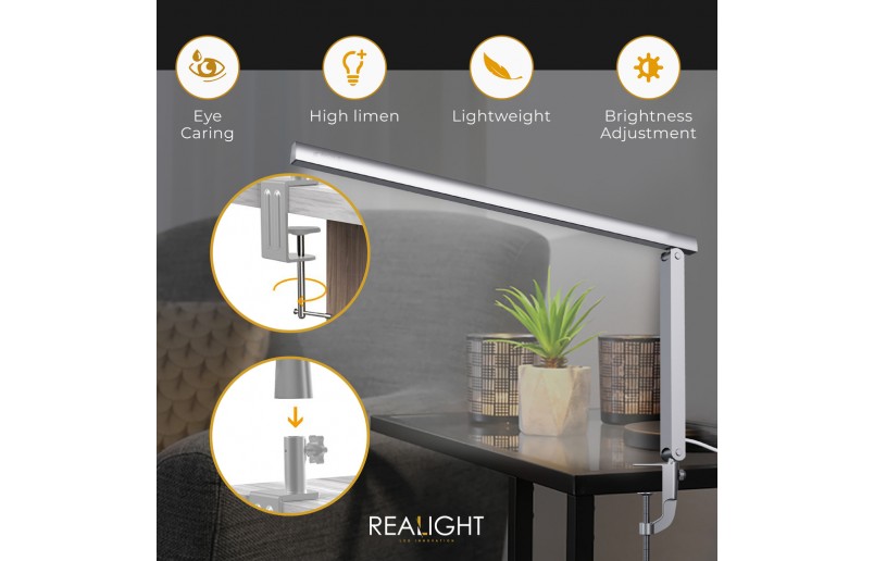 Bureaulamp Leeslamp zilver, roteerbaar, dimfunctie en kleurstanden