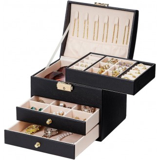 Sieradendoos met 5 niveaus en 3 laden Zwart 