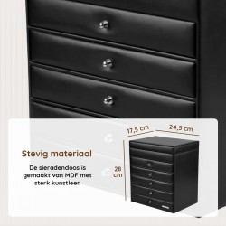 Sieradendoos met 6 niveaus, 5 laden en spiegel Zwart