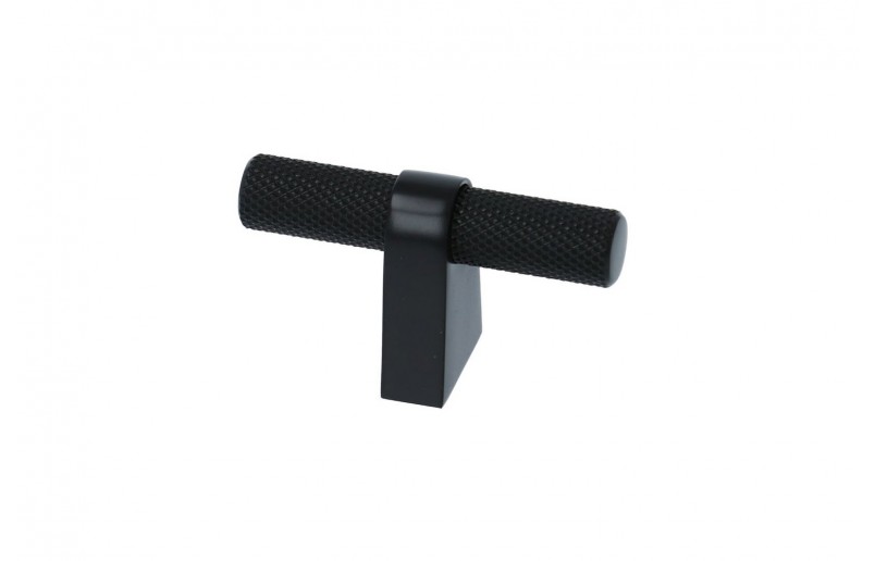 Staafknop lux met ribbel mat zwart 60 mm