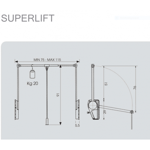Kledinglift Superieur zilver/chroom, draagvermogen 20 kg