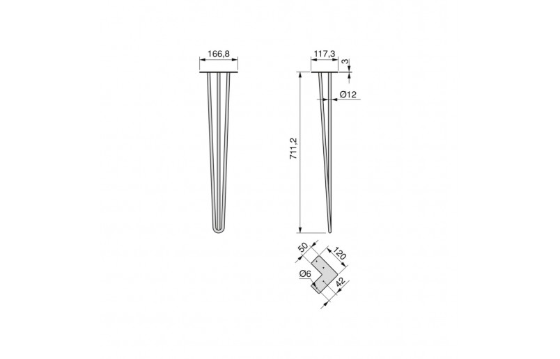 Tafelpoten wit met 3 staven 710 mm, set á 4 stuks