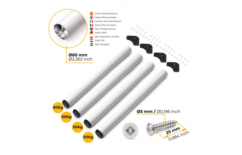 Tafelpoot wit 830mm rond ø 60 mm