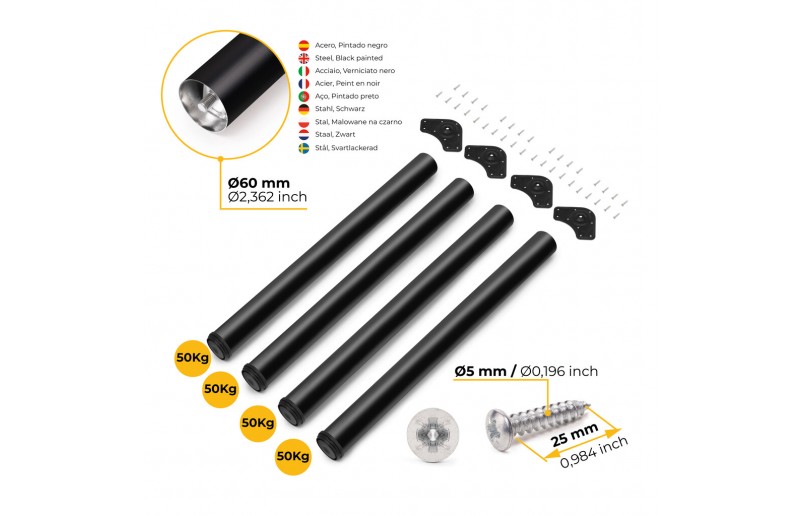 Tafelpoot zwart 830mm rond ø 60 mm