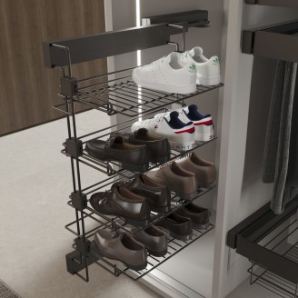 Uittrekbaar schoenenrek met 4 etages wandmontage Titanium 