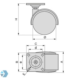 Meubelwiel hard met plaat 65mm hoog