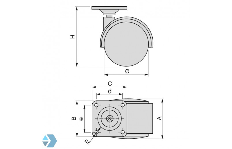 Meubelwiel hard met plaat - MW