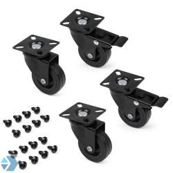 Meubelwielen zwart rubber in set á 4 stuks 73 mm hoog